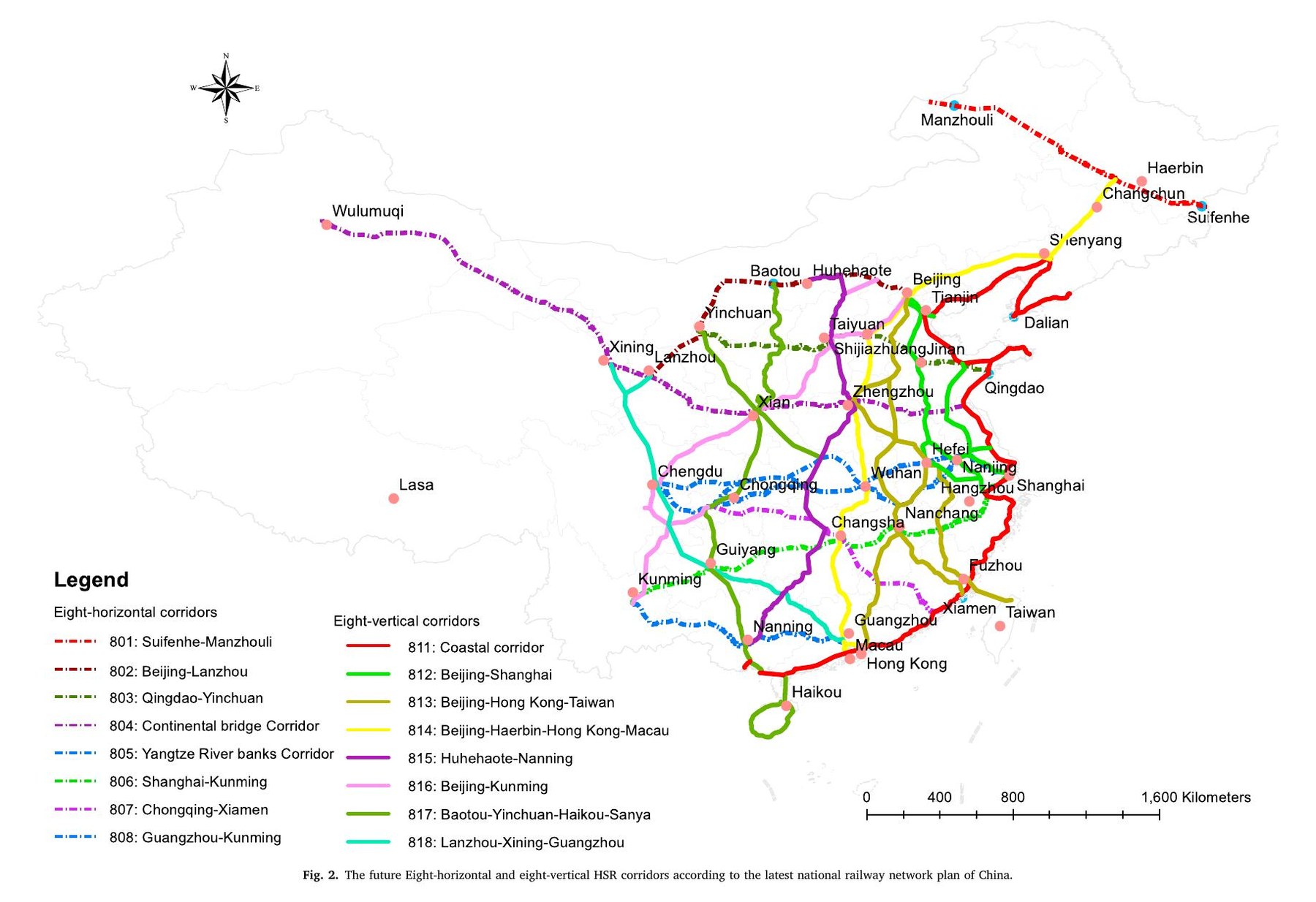 Prioritizing future funding and construction of the planned high-speed rail corridors of China – According to regional structure and urban land development potential indices