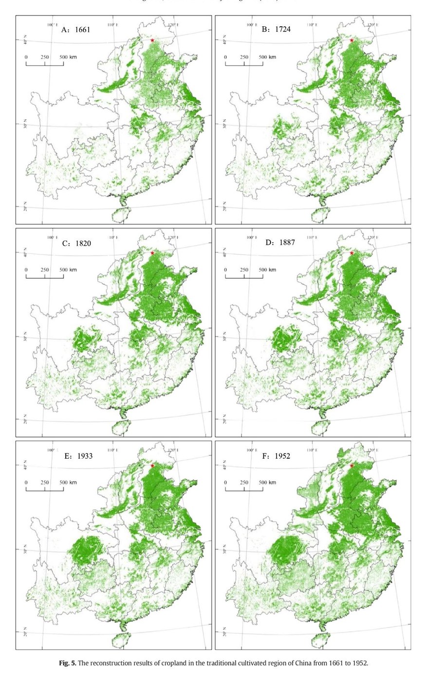 Research on reconstructing spatial distribution of historical cropland over 300years in traditional cultivated regions of China