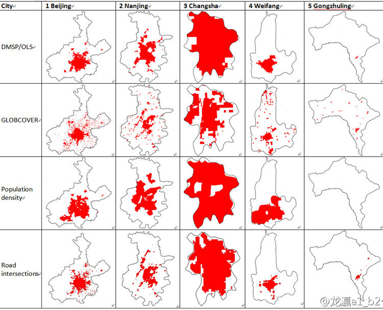 Urban Areas of China 2012 (by Various Methods)