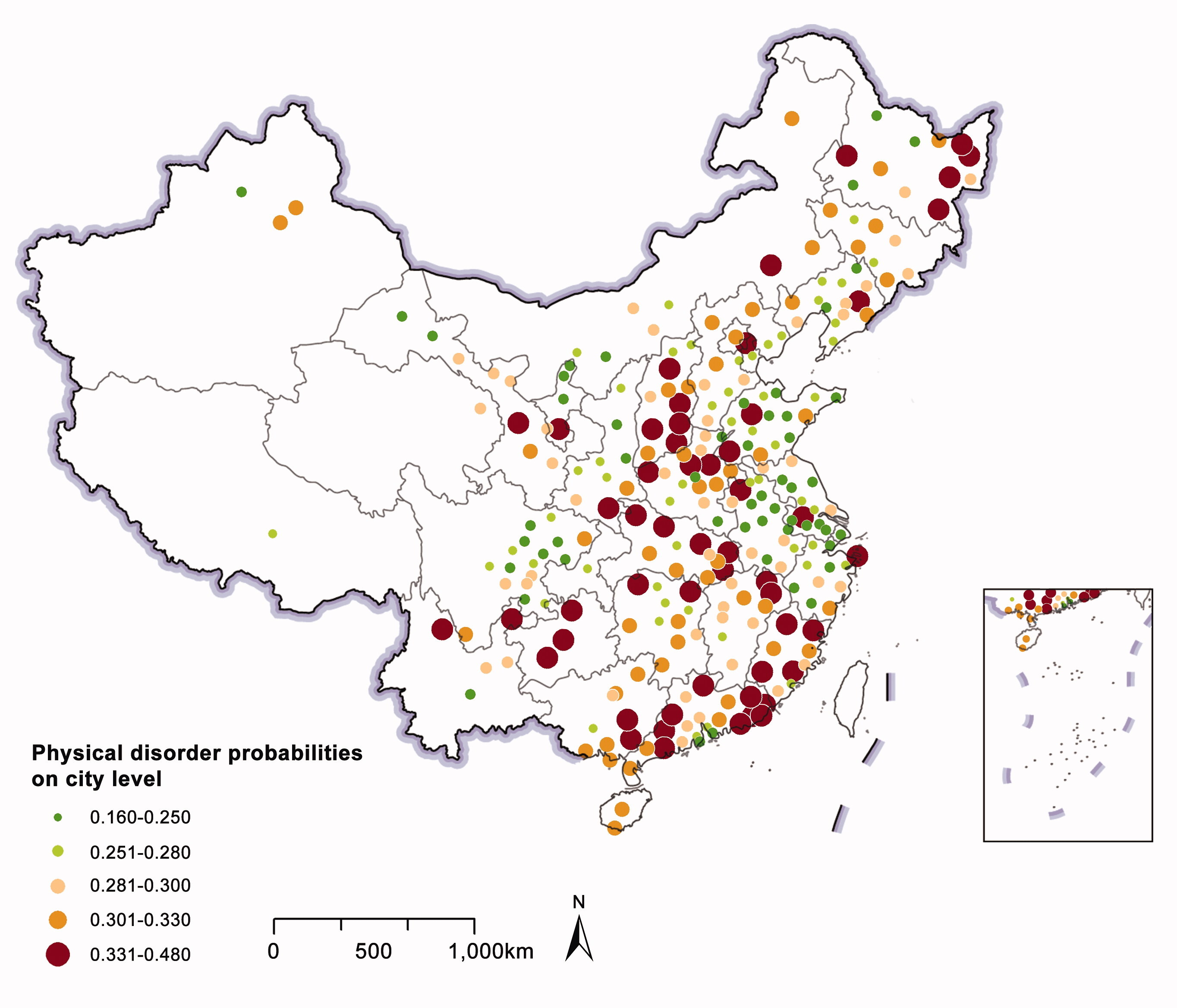 Physical Disorder of Streets in 264 Chinese Cities (2015)